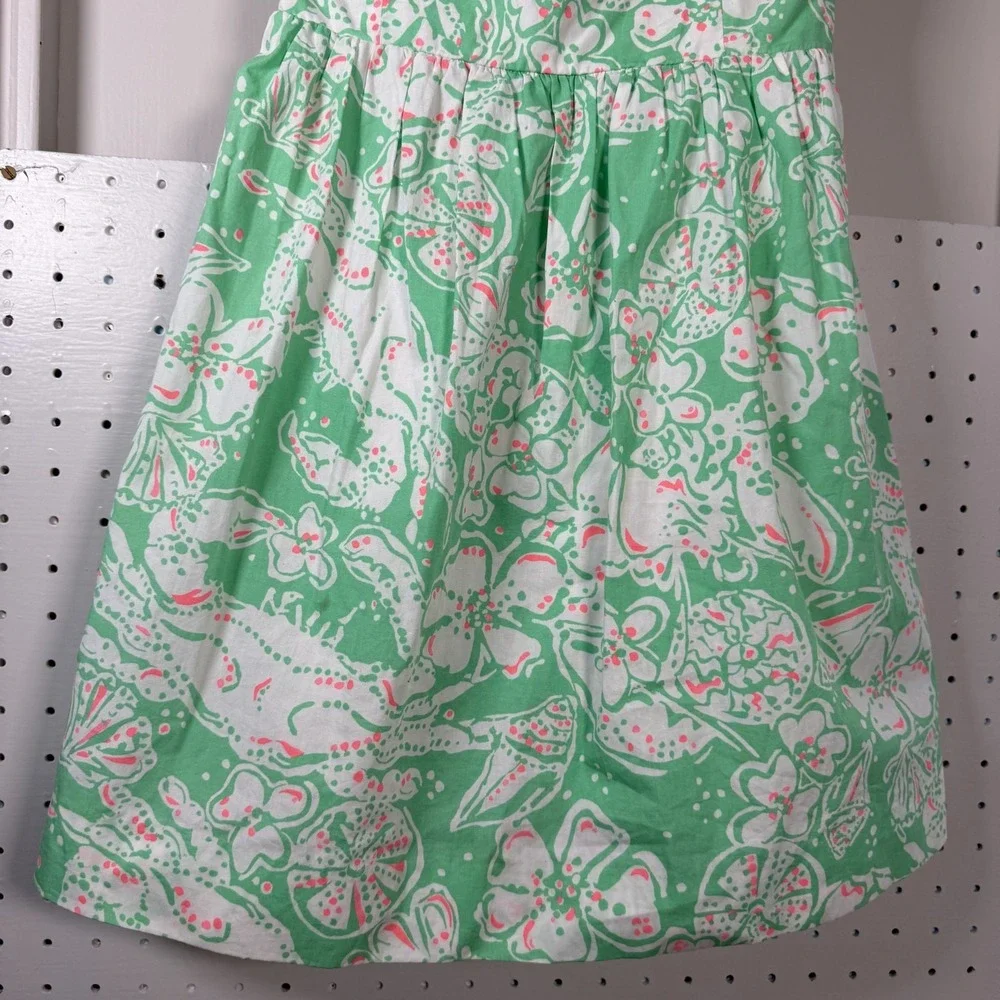 Lilly Pulitzer Strapless Dress Women's XS Green Floral Print Smocked Pleated - Picture 4 of 16